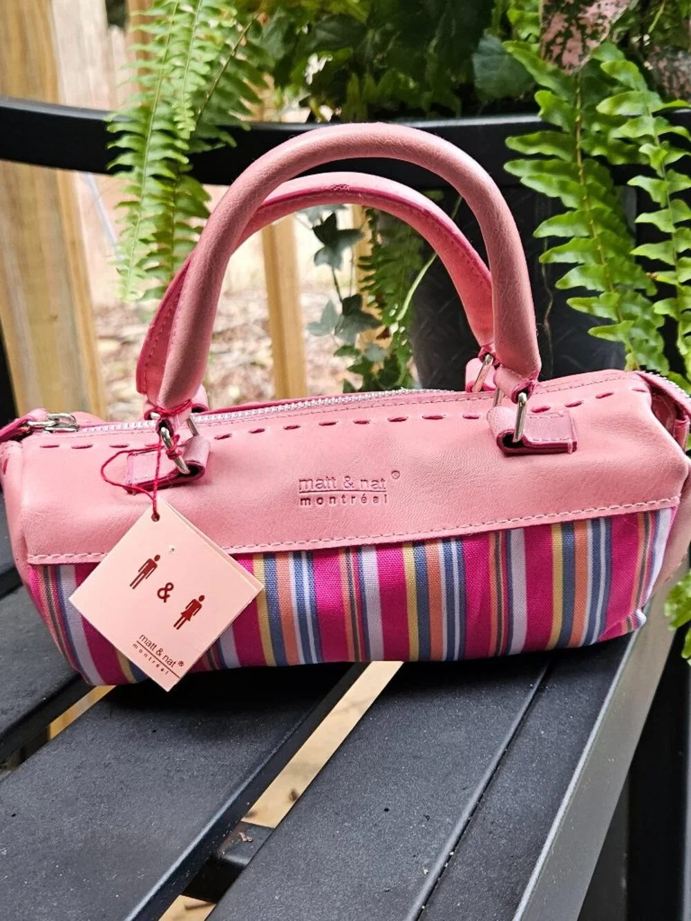 NWT Matt & Nat Satchel Bag Pink and Striped